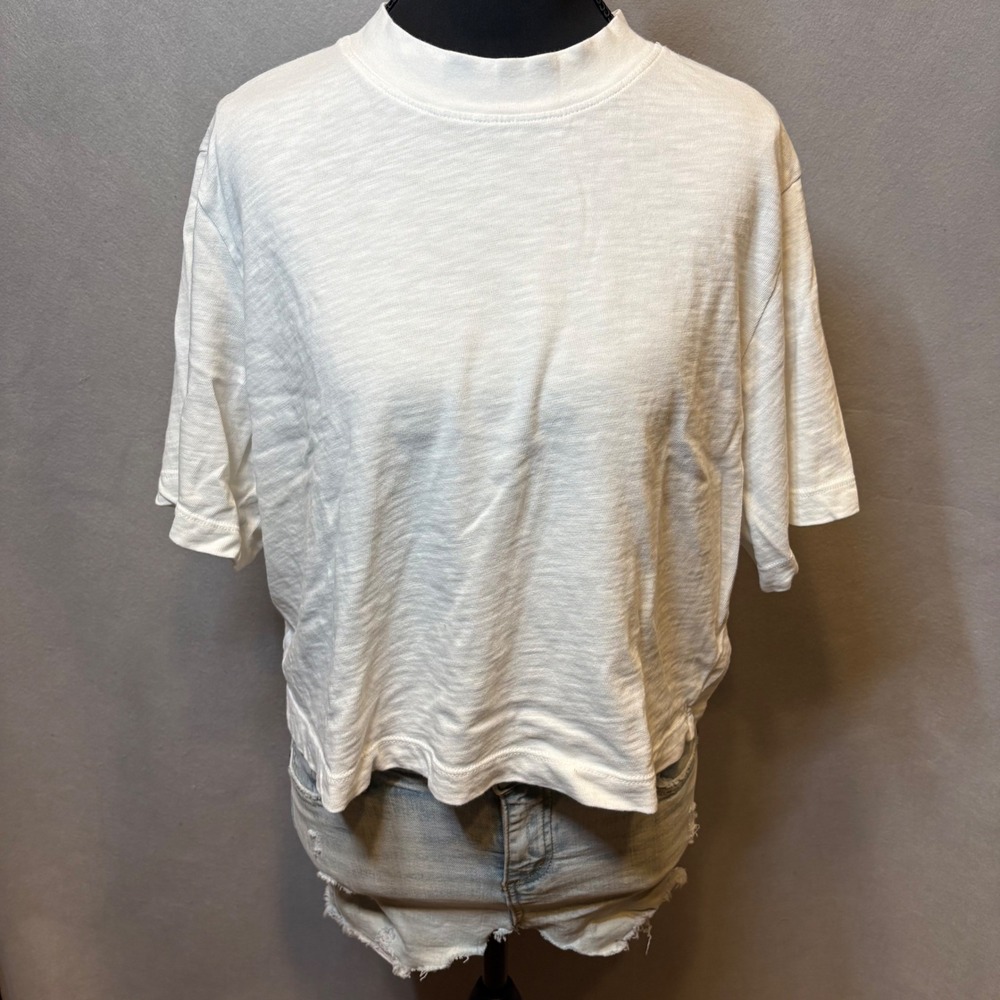 Cotton Citizen White Slub Jersey Mock Neck Boxy T-Shirt Size Medium